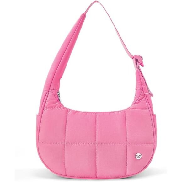 Small Puffer Crescent Shoulder Bag Pink - Picture 1 of 6